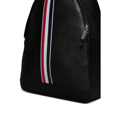 Thom Browne Rwb Stripe Pebbled Leather Backpack In Black