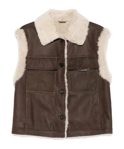 Brunello Cucinelli Sleeveless Shearling Outerwear In Brown