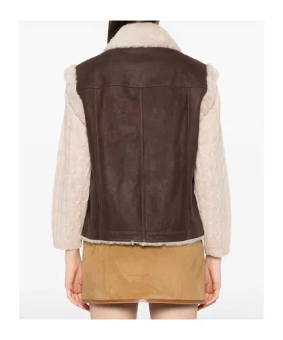 Brunello Cucinelli Sleeveless Shearling Outerwear In Brown