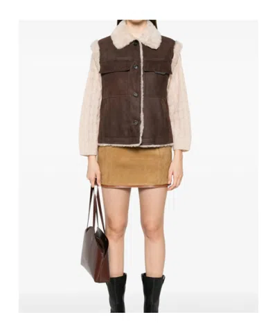 Brunello Cucinelli Sleeveless Shearling Outerwear In Brown