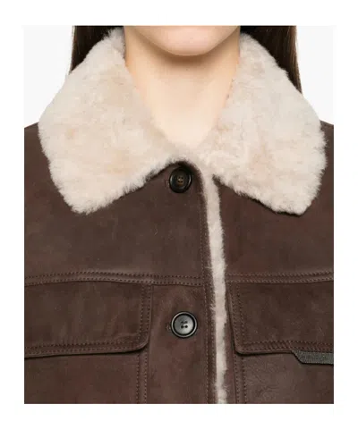 Brunello Cucinelli Sleeveless Shearling Outerwear In Brown