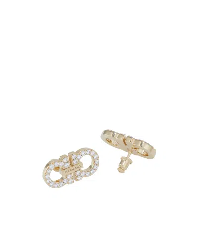 Ferragamo Double Hook Earrings With Crystal Accents In Gold