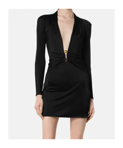 Versace Safety Pin Fitted Mini Dress In Black