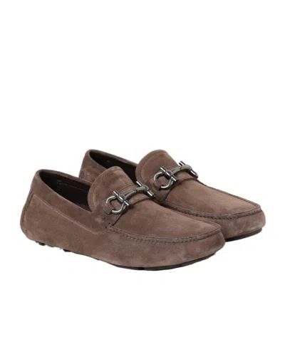 Ferragamo Gancini Loafers In Brown