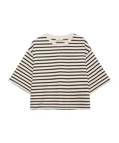 Anine Bing Womens Blk Stripe French Terry Myers Cropped Cotton-blend T-shirt Xs In Neutral