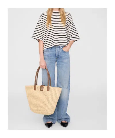 Anine Bing Womens Blk Stripe French Terry Myers Cropped Cotton-blend T-shirt Xs In Neutral