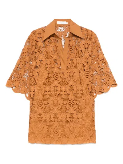Zimmermann Coco Lace Tunic Top In Biscuit In Brown