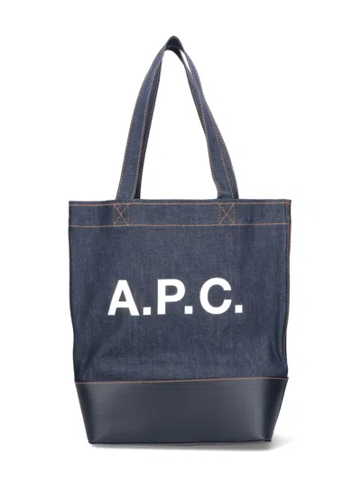 Apc A.p.c. Structured Denim Tote Bag With Leather Base In Blue