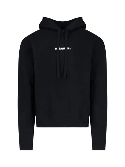 Jil Sander Logo Cotton Hoodie In Black