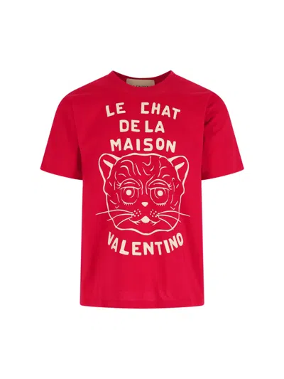 Valentino T-shirt With Chat De La Maison Print In Red