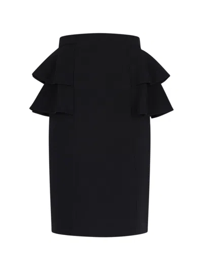 Valentino Black Skirt With Ruffles On The Sides In Black