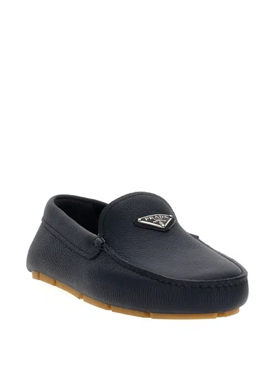 Prada Enamel-triangle-logo Suede Loafers In Blue