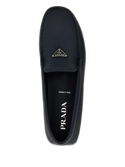 Prada Enamel-triangle-logo Suede Loafers In Blue