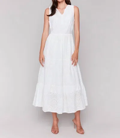 Charlie B Long Sleeveless Cotton Eyelet Dress In White