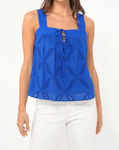 Greylin Crocker Avenue Embroidered Tie Front Top In Blue