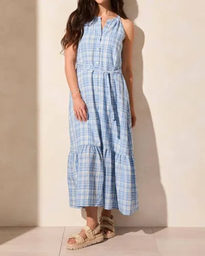 Tribal Button Down Halter Dress In Water In Blue