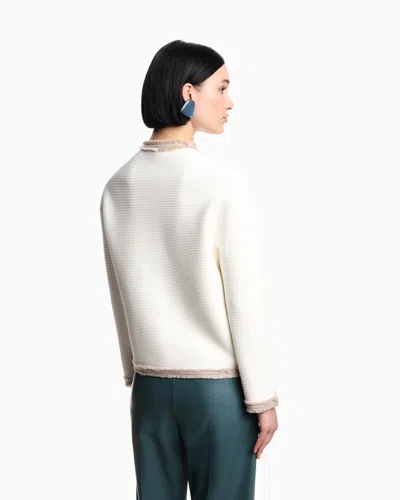 Emporio Armani Ottoman Stitch Knit Jacket With Fringe Hems In White