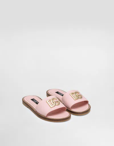 Dolce & Gabbana Dg-plaque Slides In Pink