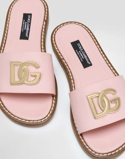 Dolce & Gabbana Dg-plaque Slides In Pink