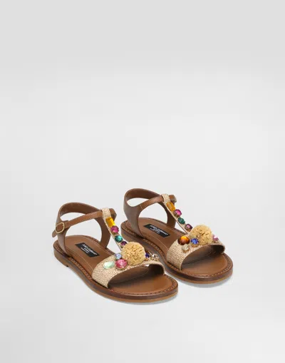 Dolce & Gabbana Raffia And Nappa Sandal In Brown