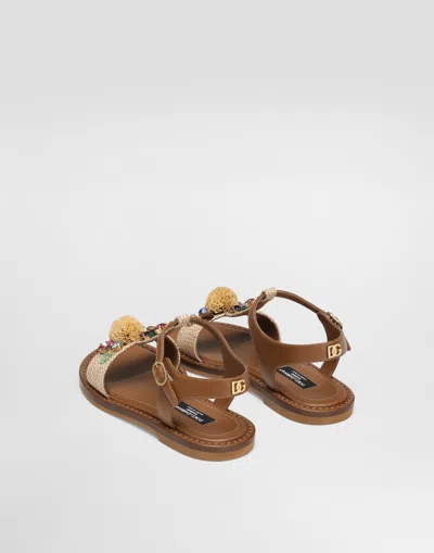 Dolce & Gabbana Raffia And Nappa Sandal In Brown