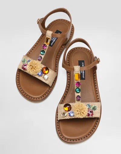 Dolce & Gabbana Raffia And Nappa Sandal In Brown
