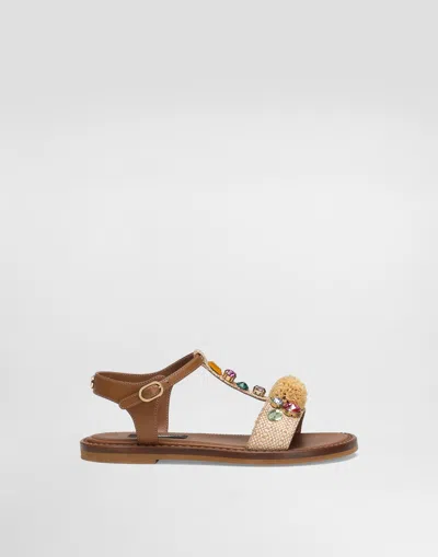 Dolce & Gabbana Raffia And Nappa Sandal In Brown