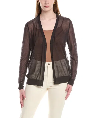 Lafayette 148 New York V-neck Button Front Wool-blend Cardigan In Brown