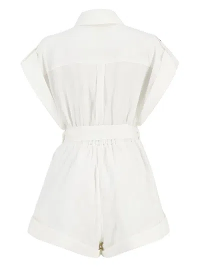 Zimmermann Rhiannon Cuffed Linen Playsuit In White