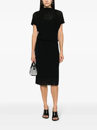 Givenchy 4g Jacquard Draped Midi Dress In Black