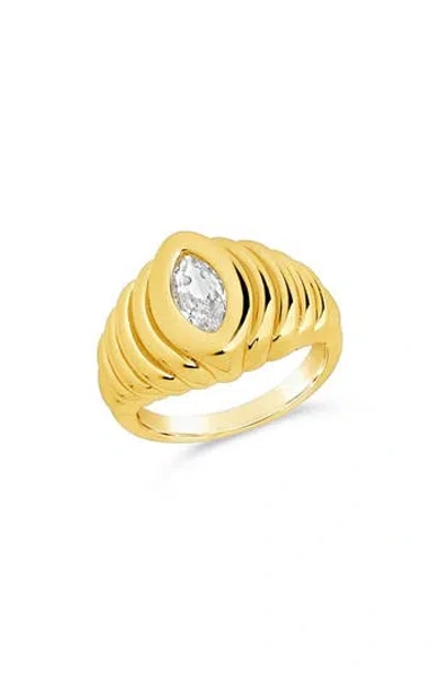 Sterling Forever 14k Plated Cz Studded Croissant Ring In Gold