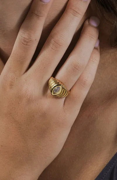 Sterling Forever 14k Plated Cz Studded Croissant Ring In Gold