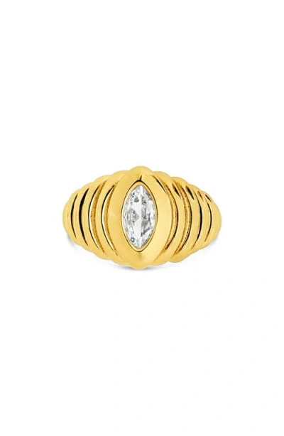 Sterling Forever 14k Plated Cz Studded Croissant Ring In Gold