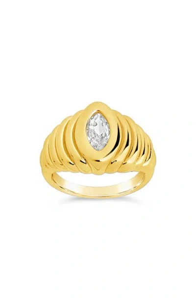 Sterling Forever 14k Plated Cz Studded Croissant Ring In Gold