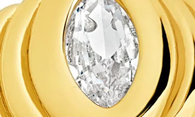 Sterling Forever 14k Plated Cz Studded Croissant Ring In Gold