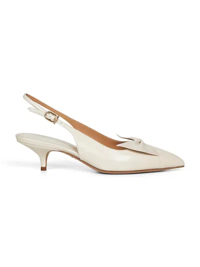 Ferragamo Women Ivory Nappa Leather Bow Slingback Pumps In White