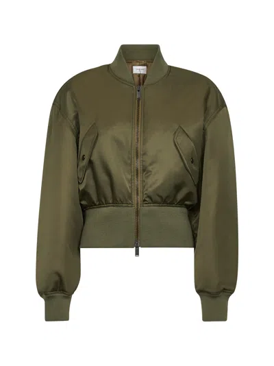Saint Laurent Women Khaki Recycled Nylon Short Padded Bomber Jacket In Brown