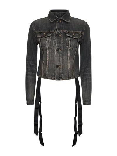 Balenciaga Dark Grey Denim Jacket With Laces Women In Gray