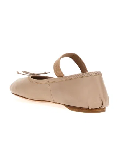 Miu Miu Logo-printed Bow Detailed Ballerina Shoes In Brown