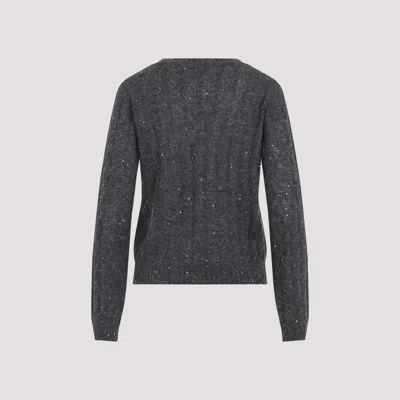 Brunello Cucinelli V-neck Cable Knit Sequin Sweater In Gray