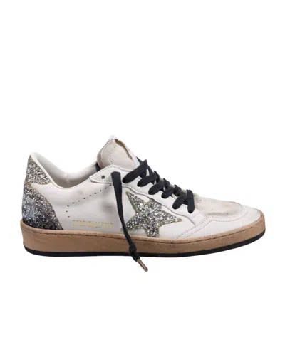 Golden Goose Silver/white Ballstar Sneaker With Glitter In White