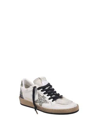 Golden Goose Silver/white Ballstar Sneaker With Glitter In White