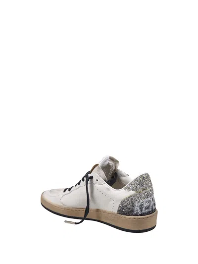 Golden Goose Silver/white Ballstar Sneaker With Glitter In White