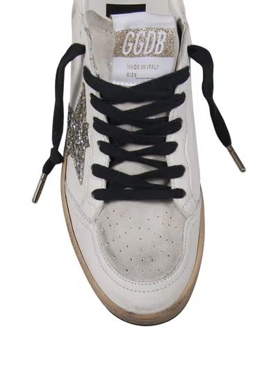 Golden Goose Silver/white Ballstar Sneaker With Glitter In White