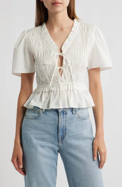 Rails Portia Smocked Ruffle Cotton Blend Crop Top In White