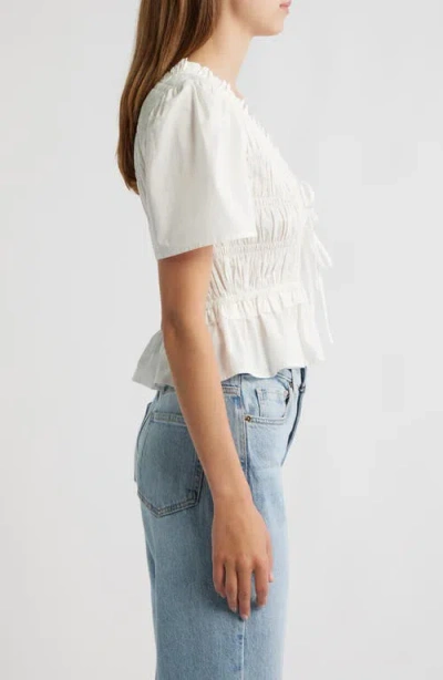 Rails Portia Smocked Ruffle Cotton Blend Crop Top In White