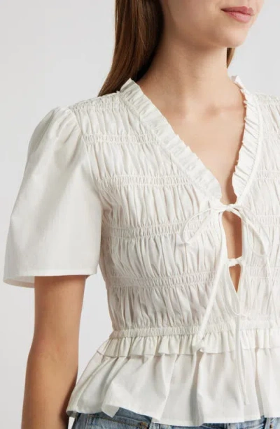 Rails Portia Smocked Ruffle Cotton Blend Crop Top In White