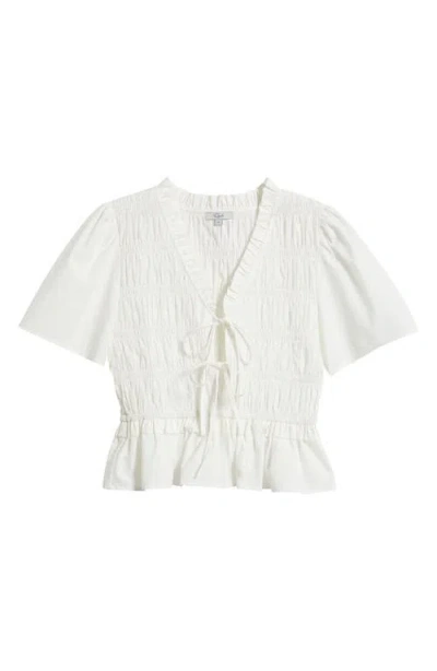Rails Portia Smocked Ruffle Cotton Blend Crop Top In White