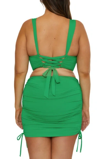 Becca Etc Plus Size Color Code Shirred Halter Bikini Top In Green