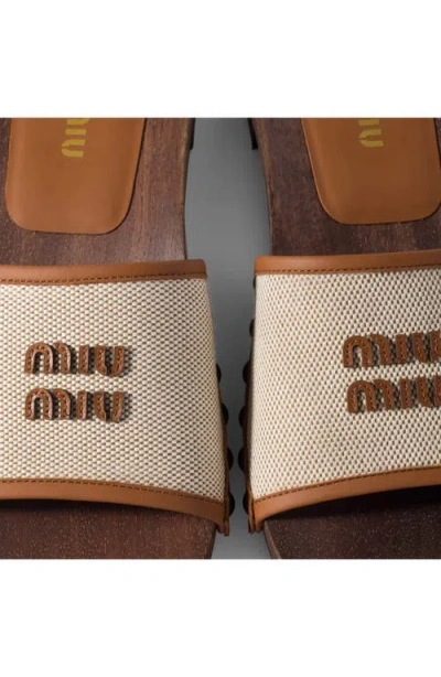 Miu Miu Canvas And Leather Studded Clog Sandals In Neutral